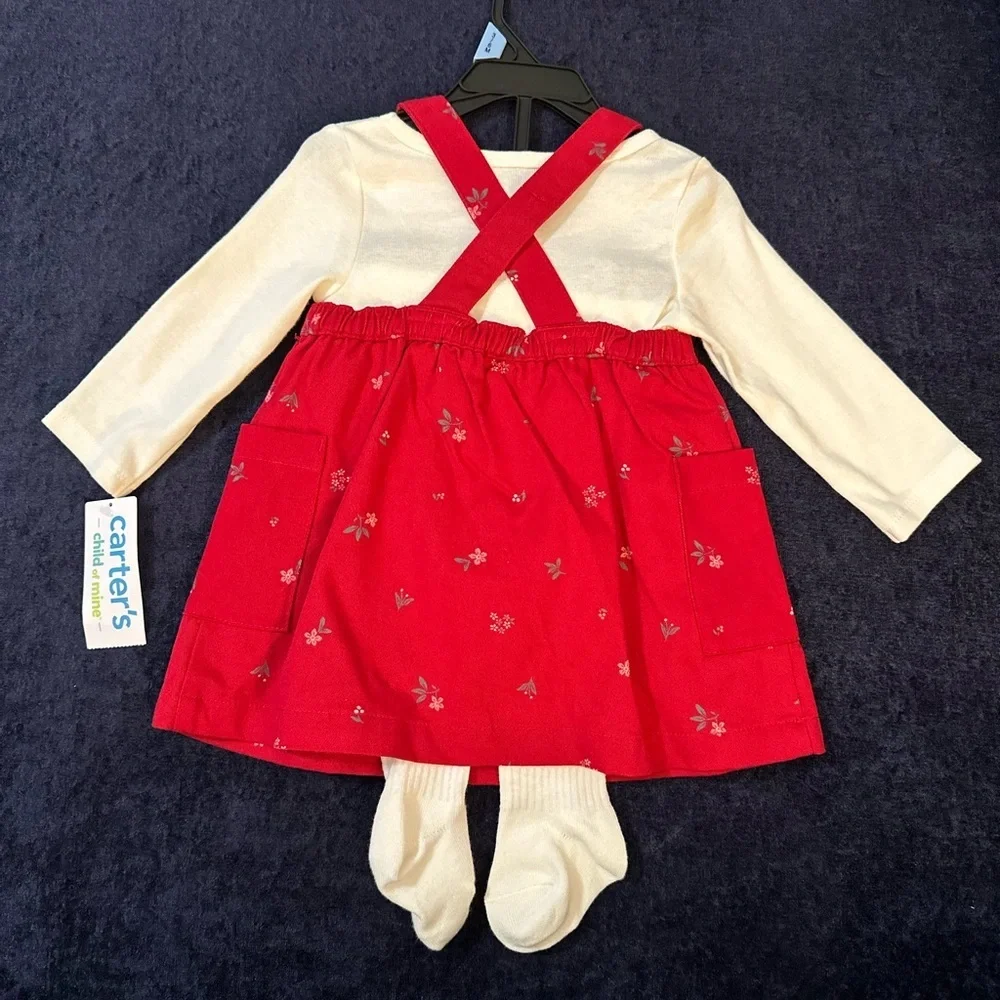 Carter's Red Floral Jumper with White Sleeves